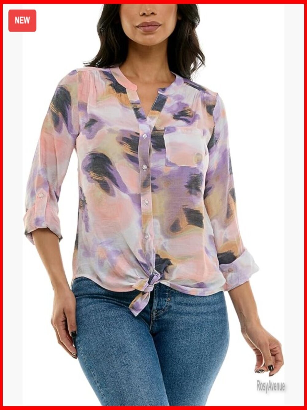 Long Sleeve Linen-Like Button Up Shirt with Front Tie and Pocket Plus Size